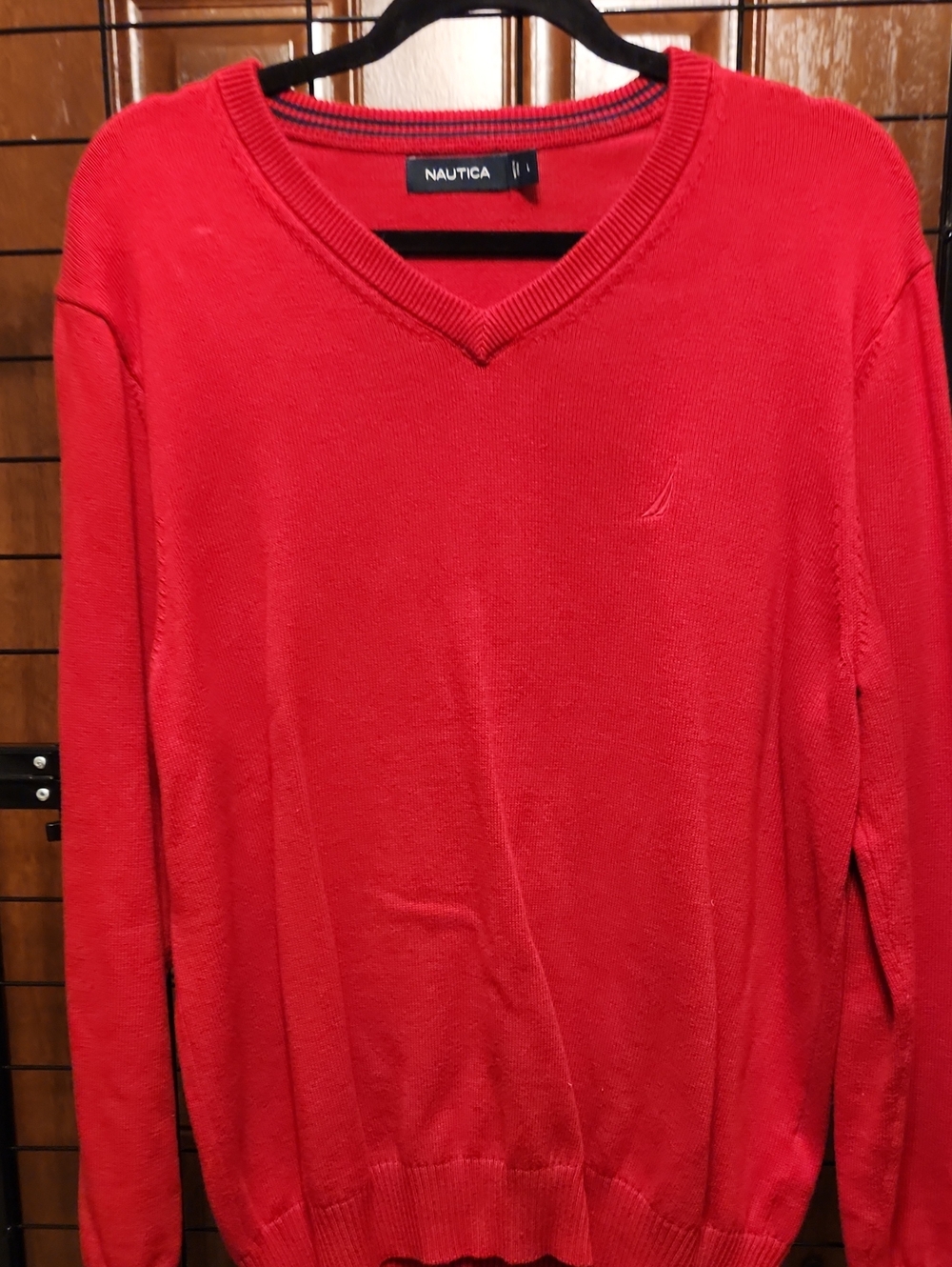 Nautica Men’s Bright Red V-Neck Sweater